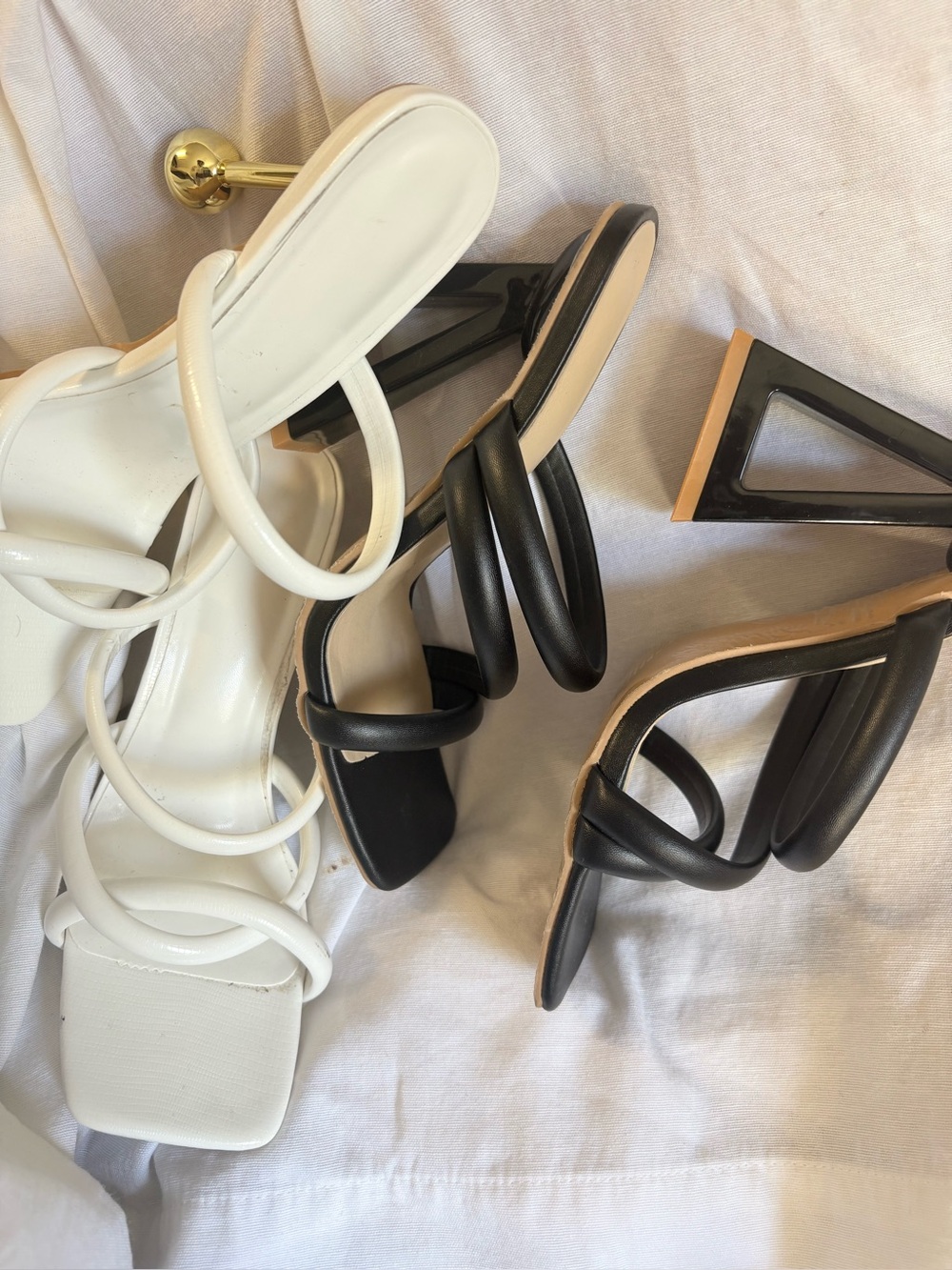 Women's White Strappy Square-Toe Slide Heels